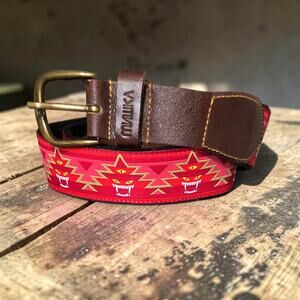 Men's Vintage MNWKA Monster Fang Face Tapestry Leather Belt L